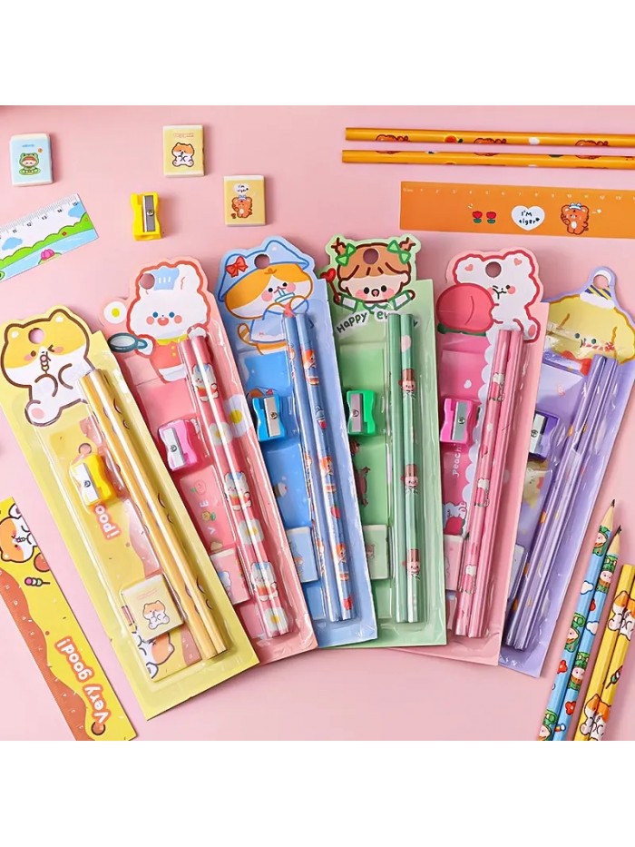 Wholesale 5Pcs Various Styles Cute Animals Styles Kids Stationery Gift Set Pencil Set School Supplies