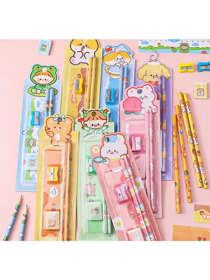 Wholesale 5Pcs Various Styles Cute Animals Styles Kids Stationery Gift Set Pencil Set School Supplies