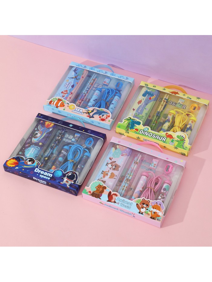 Cartoon stationery set gift box school supplies rope skipping sports gift pack of ten patterns to choose from