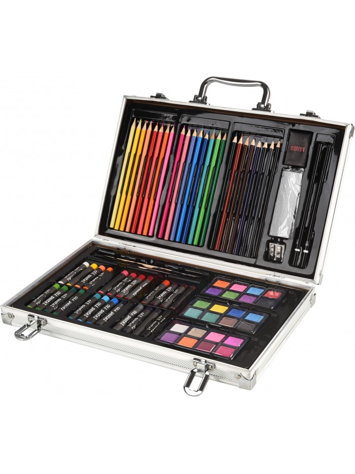 80 Pieces Deluxe Drawing Art Set Kids School Drawing Art Stationery Painting Set in Aluminum Case